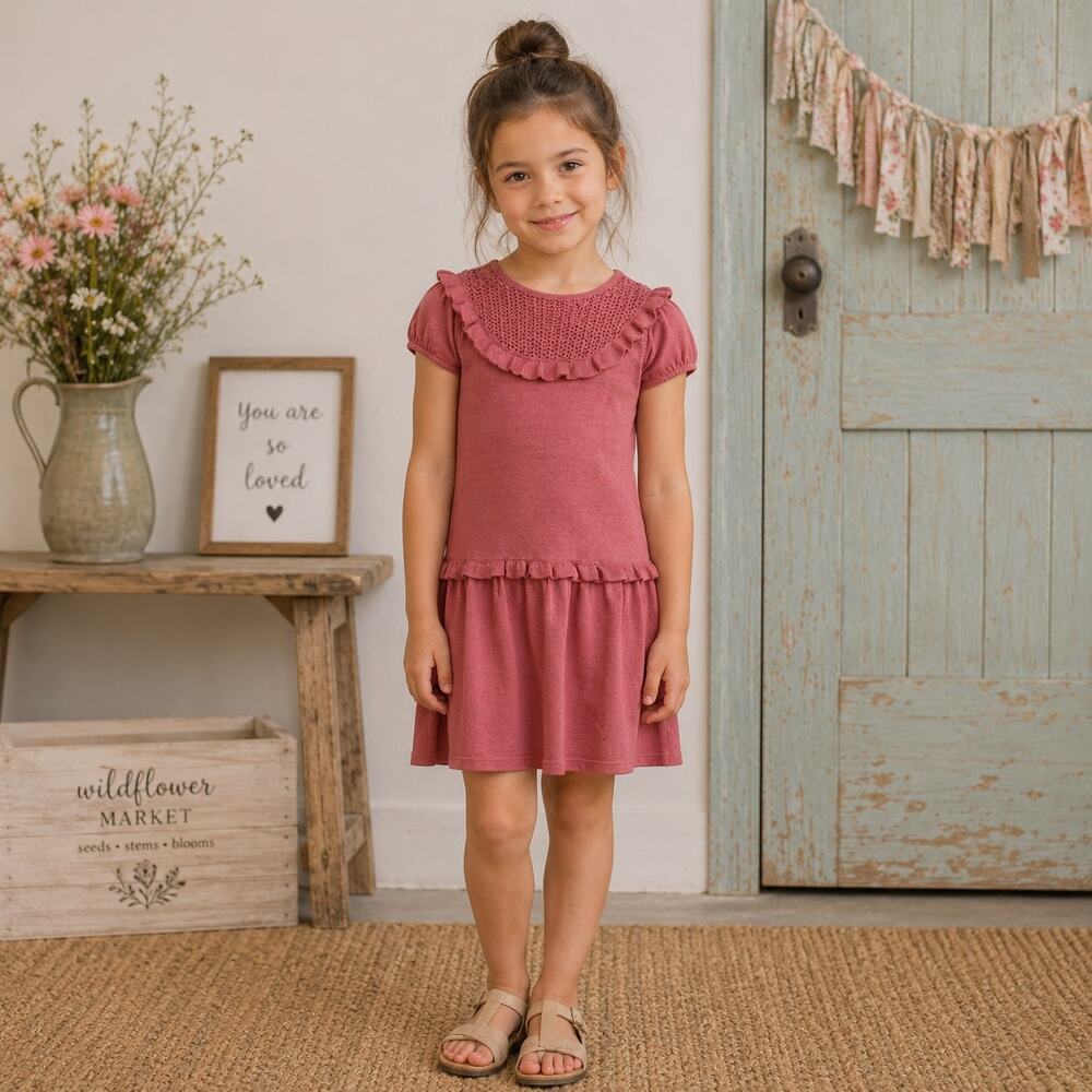 Janie & Jack Rose Knit Short Sleeve Sweater Dress 12